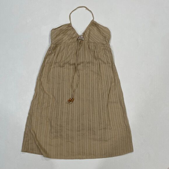 Funky People Boho Halter Dress Tan Beige Striped Cotton Size Medium - Picture 1 of 5